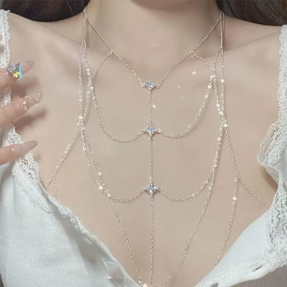 Women's Elegant Niche Design Tassel Multi-Layer Body Jewelry Set, Stackable Shoulder Chain Link Clavicle Chain, Casual Bag Charm for Daily & Party Use, Women's Fashion, Party Wear, Polished Metal, Female, Lightweight, Minimalist Charm, Accessories For Wom