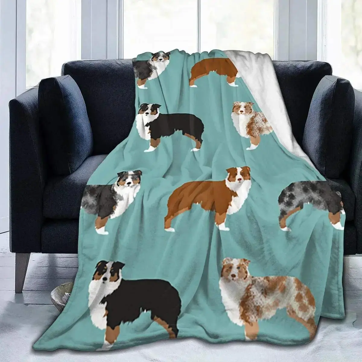 Australian Shepherd Dog Plush Blanket Lightweight Throw for Couch, Bed, and Home Use