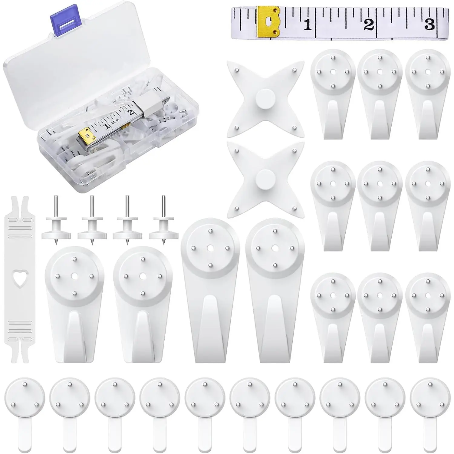 30 count Picture Hangers  Kit for Hard Walls, Picture Hooks, Non-Trace Wall Hooks with Nails, White Picture Hangers Stucco Hooks for Photo Frame, Painting and Art