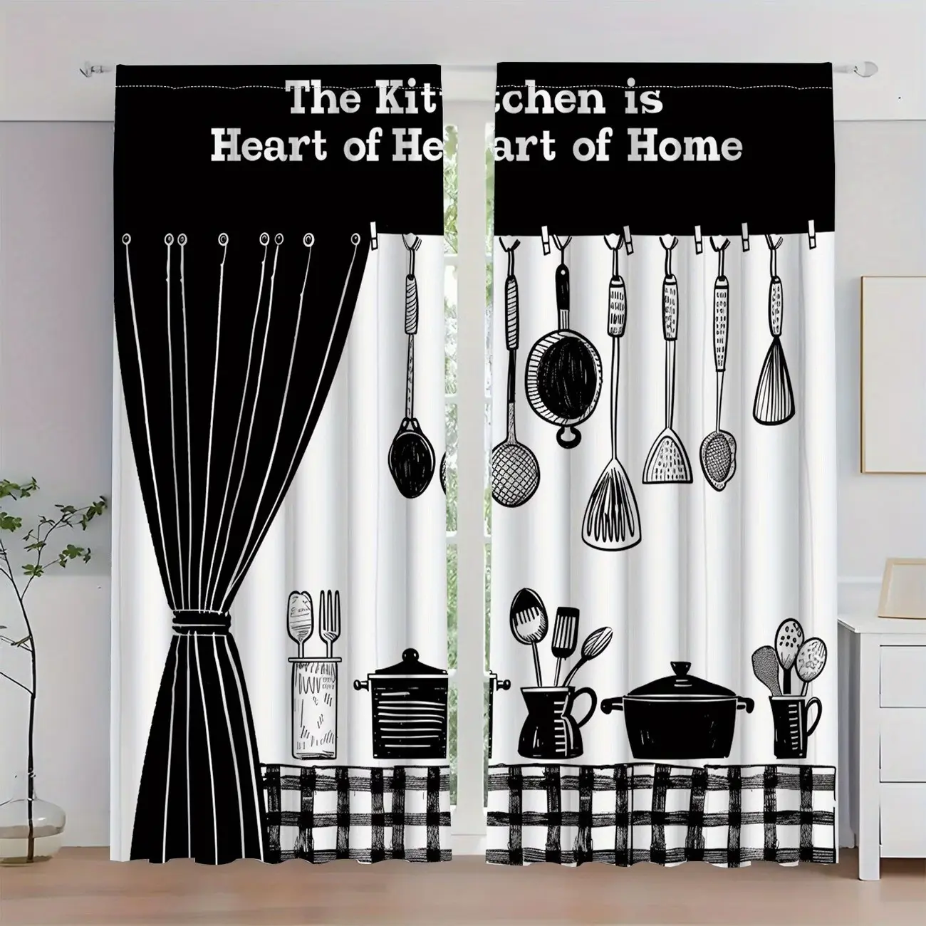 2-Pack Classic Plaid Drapes with Rod Pockets, Home Decorative Curtain, Ideal for Kitchen and Living Room Decor, Suitable for Bedroom, Office, and Study