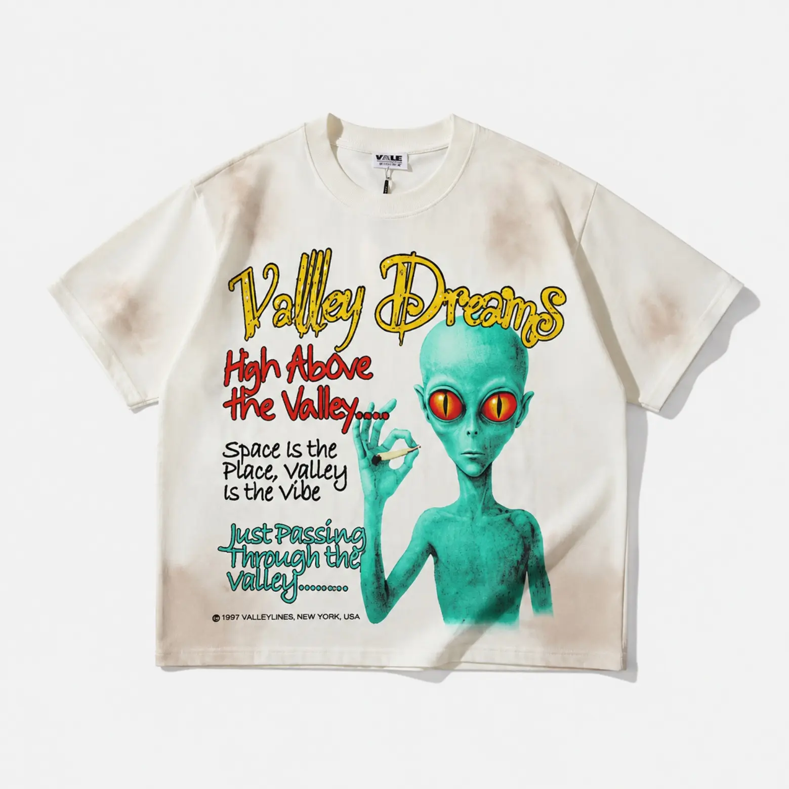 VALLEY Oversized Hot Drill Rhinestone Letter T-Shirt Vintage Blue Short Sleeve Cotton Tee Men's Streetwear Bling Graphic Summer Outfit Good Graphic Tees Shirt Gift for Men and Women