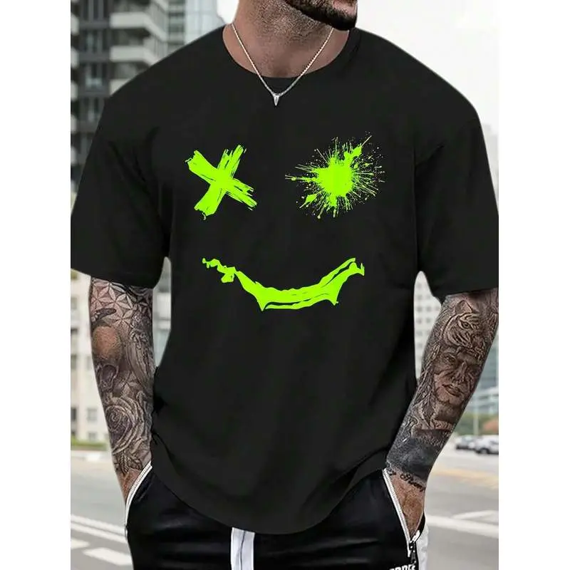 Men's Glow-In-The-Dark T-Shirt With Neon Green Reactive Fluorescent Ink - /Blacklight Activated Face & Splatter Design