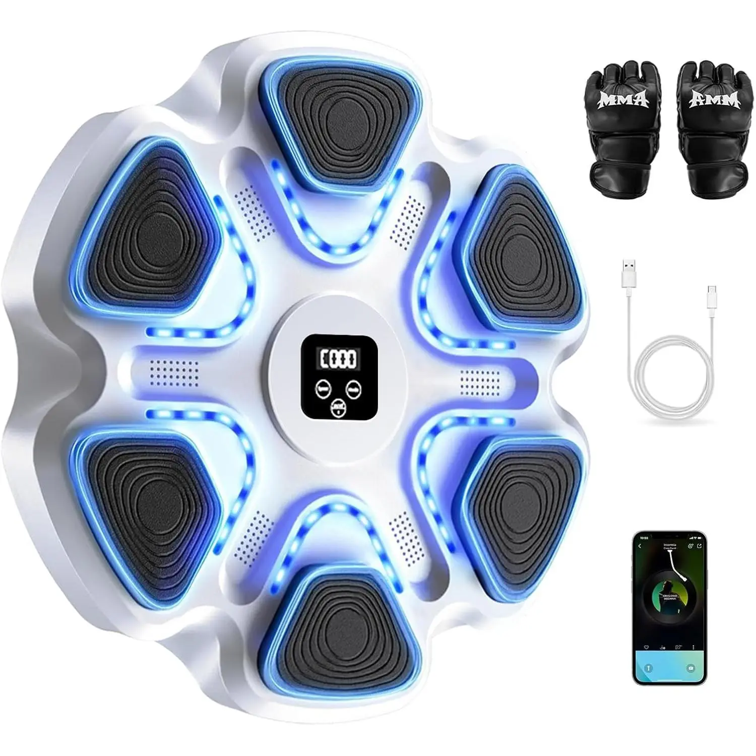 Smart Music Boxing Machine with Gloves, Wall Mounted Bluetooth Boxing Training Target for Adults & Kids, Home Gym Workout & Stress Relief Equipment