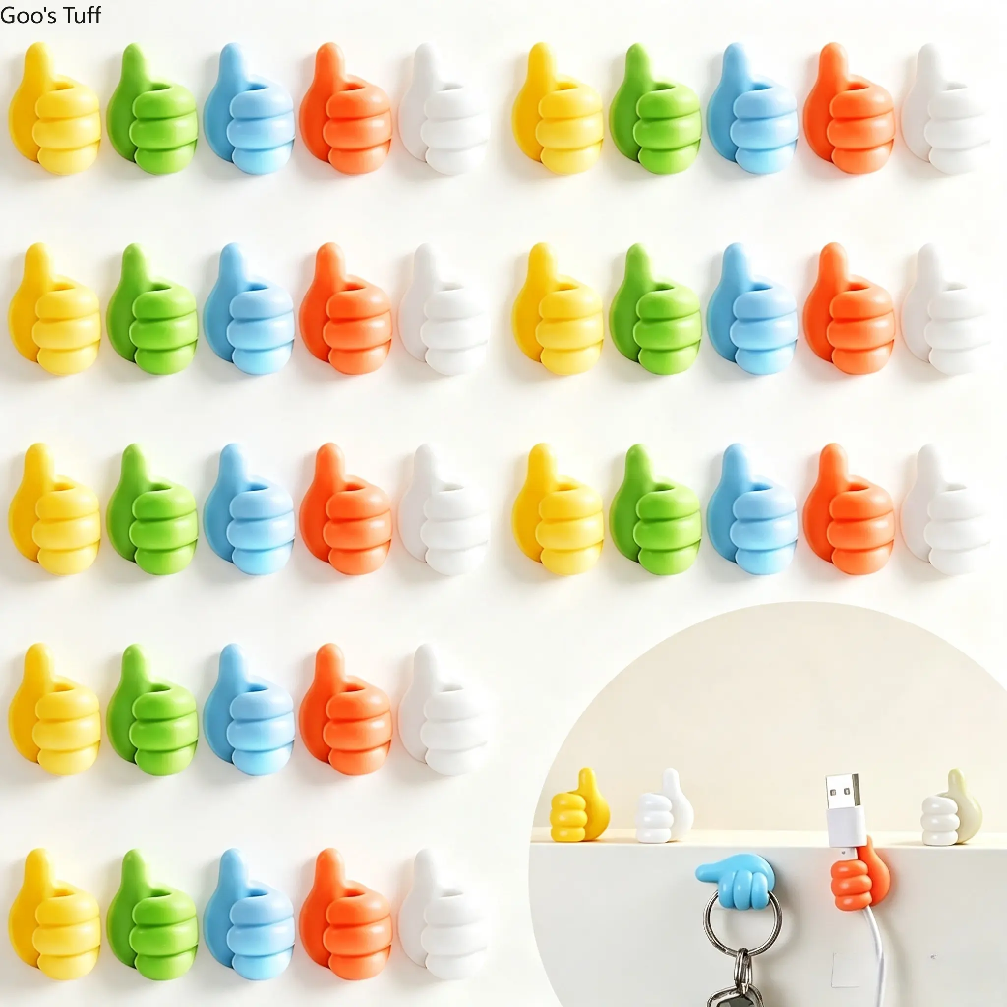 50pcs Silicone Rubber Storage Hooks Bulk Pack - Thumb-Shape Self-Adhesive Damage-Free Strong-Hold Wall Mounting Clips for Kitchen Wall Utensils, Cable Organization