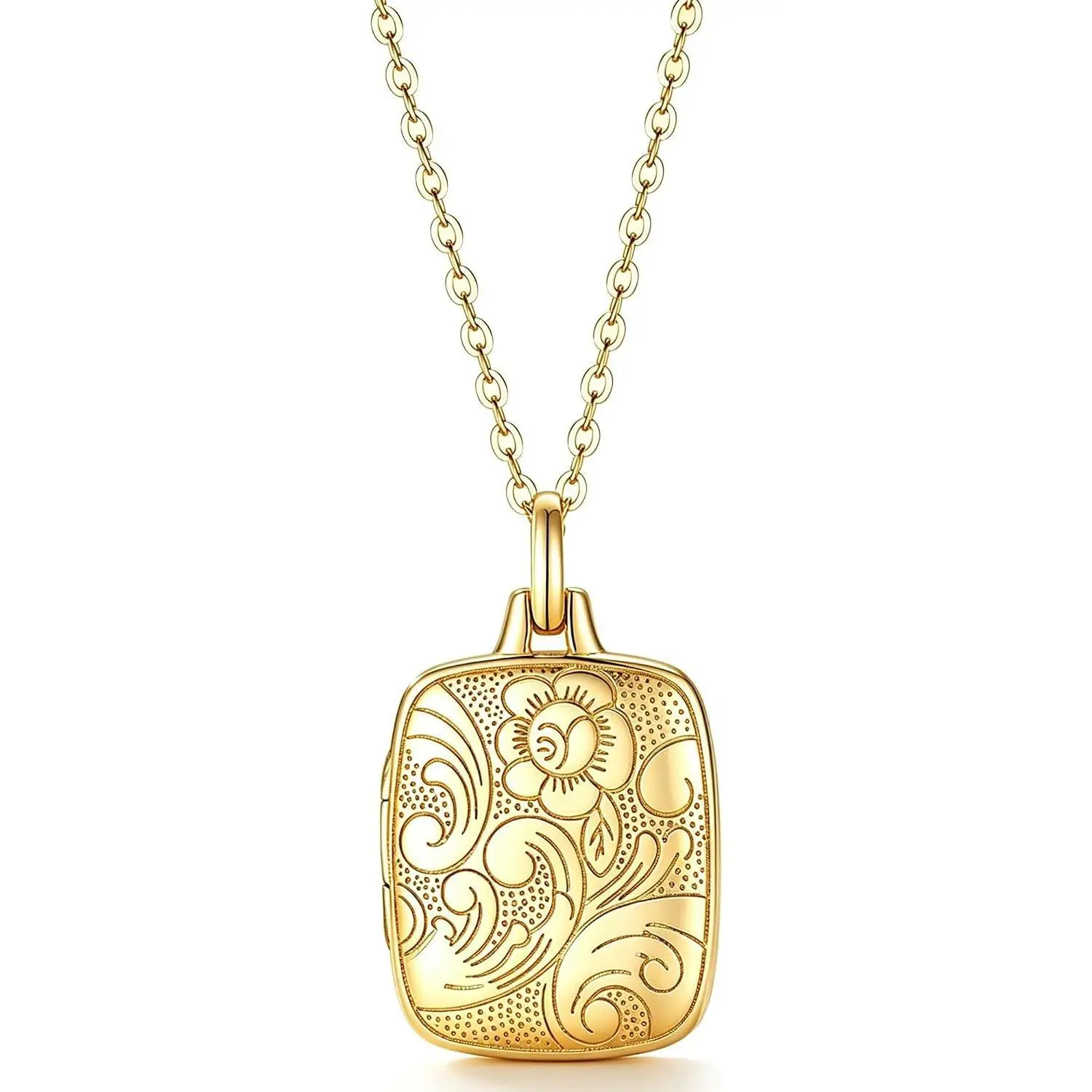 Love Heart Locket 14K Gold-Filled Oval Circle Rectangle Lockets that Hold Pictures Floral Patterns Necklace for Women