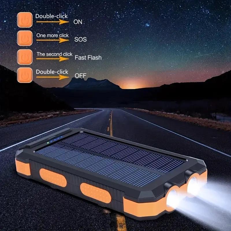 Outdoor Solar Powered Flashlight Power Bank, Multifunctional Waterproof Solar Battery, Large Capacity Camping Light, Portable Outdoor Light for Hiking, Camping, Climbing