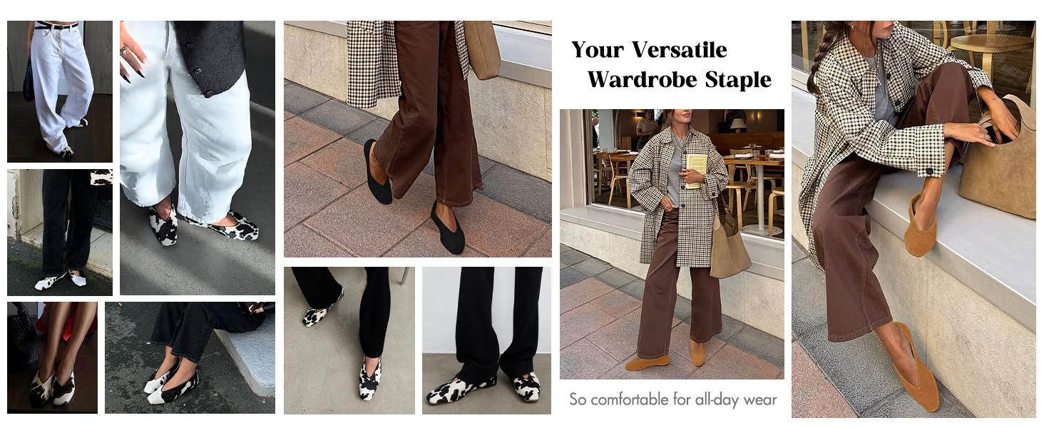 Coutgo Womens Ballet Flats Comfortable Closed Square Toe Flats Slip On Suede Work Dress Shoes