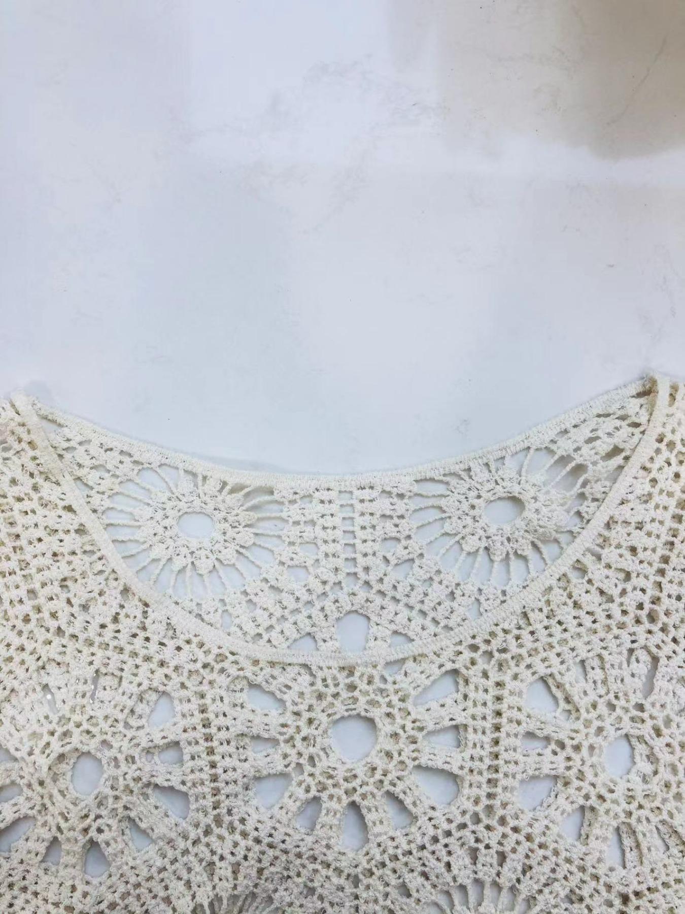 Women's Solid Color Crop Top, Casual Long Sleeve Round Neck Swimwear Cover Up for Beach Vacation, Ladies Clothes for All Seasons