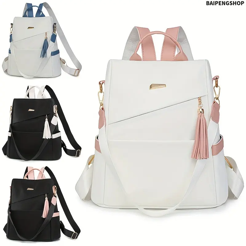 Women's Boho Backpack, Lightweight Polyamide with Fringe Decor, Large Capacity Anti-Theft Design for Travel & Daily Commute, Large Capacity Backpack, Daypack, Boho Chic Outfits