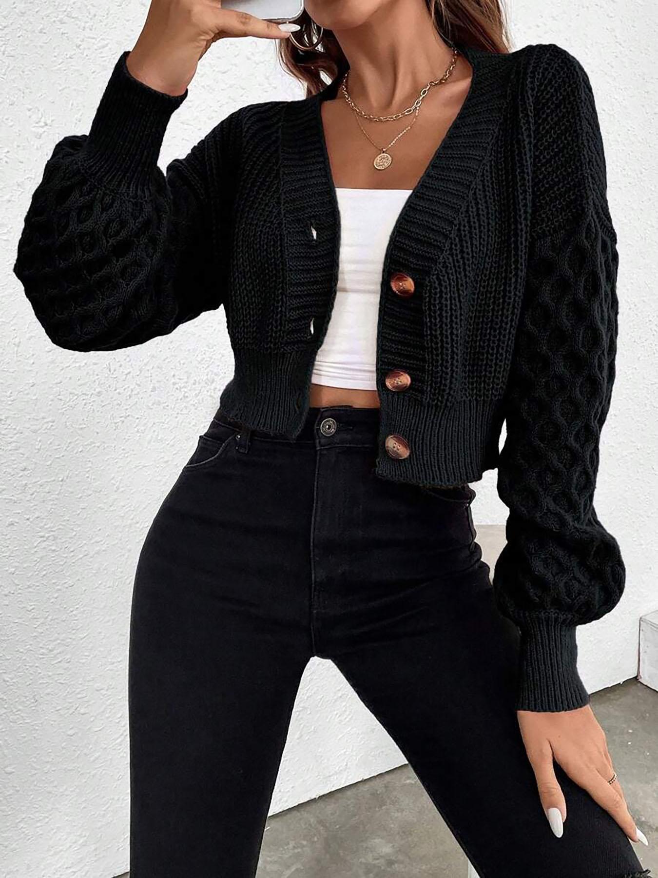 Women's Knitted Cardigan for Fall Winter, Long Sleeve V Neck Cozy Sweater, Vintage Twisted Design, Casual Chic Layering Top, Casual Fashion Knitwear