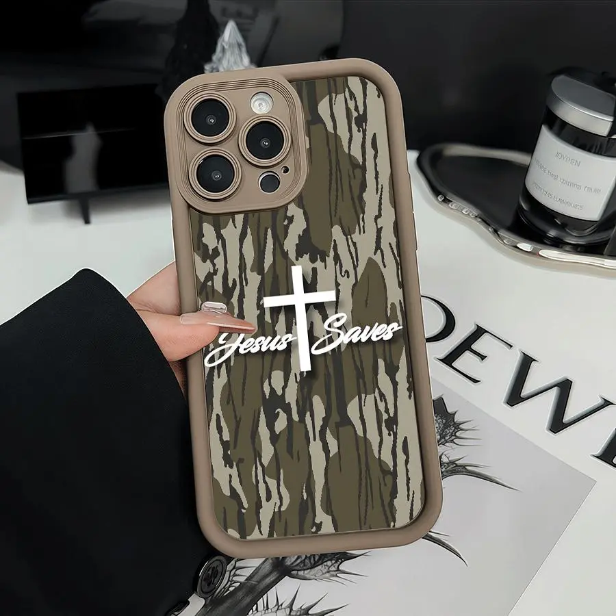 promax,Camo Cross Jesus Saves Phone Case TPU Shockproof Outdoor Cover for iPhone 17 Air 17 Pro 16 Pro 16 E 15 Pro Max 14 Plus 13 Pro 12 11 Pro XS Max X XR Protective Cellphone