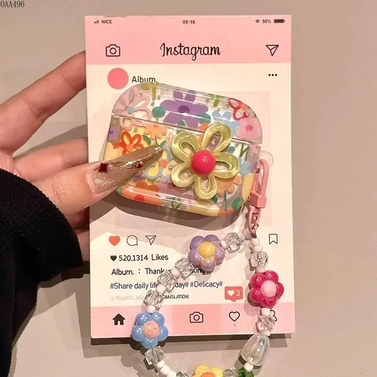 Cute 3D‑Flower AirPods Case, Transparent Floral‑Print Earbud Holder Equipped With Beaded Strap, Light‑Weight Shock‑Anti‑Drop Protective Cover, Trendy Accessory For Daily Commute, Outfit Matching And Sharing With Friends