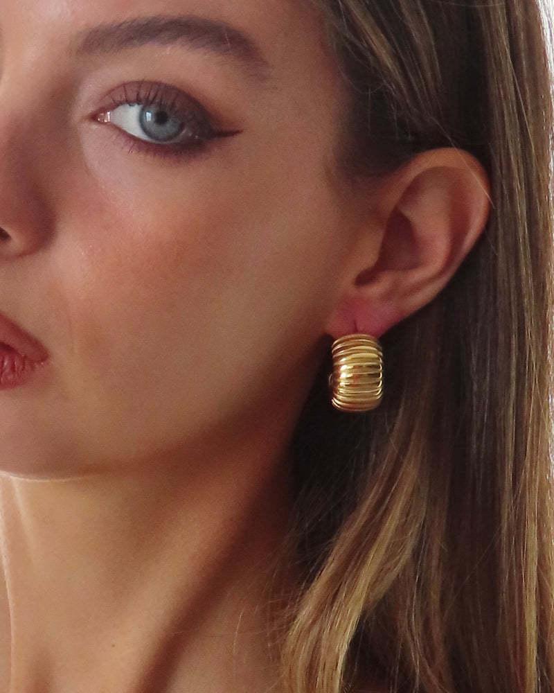 Gold Ridged Arch Hoops - Elegant Gold Color Hoop Earrings with Textured Design for Everyday Wear