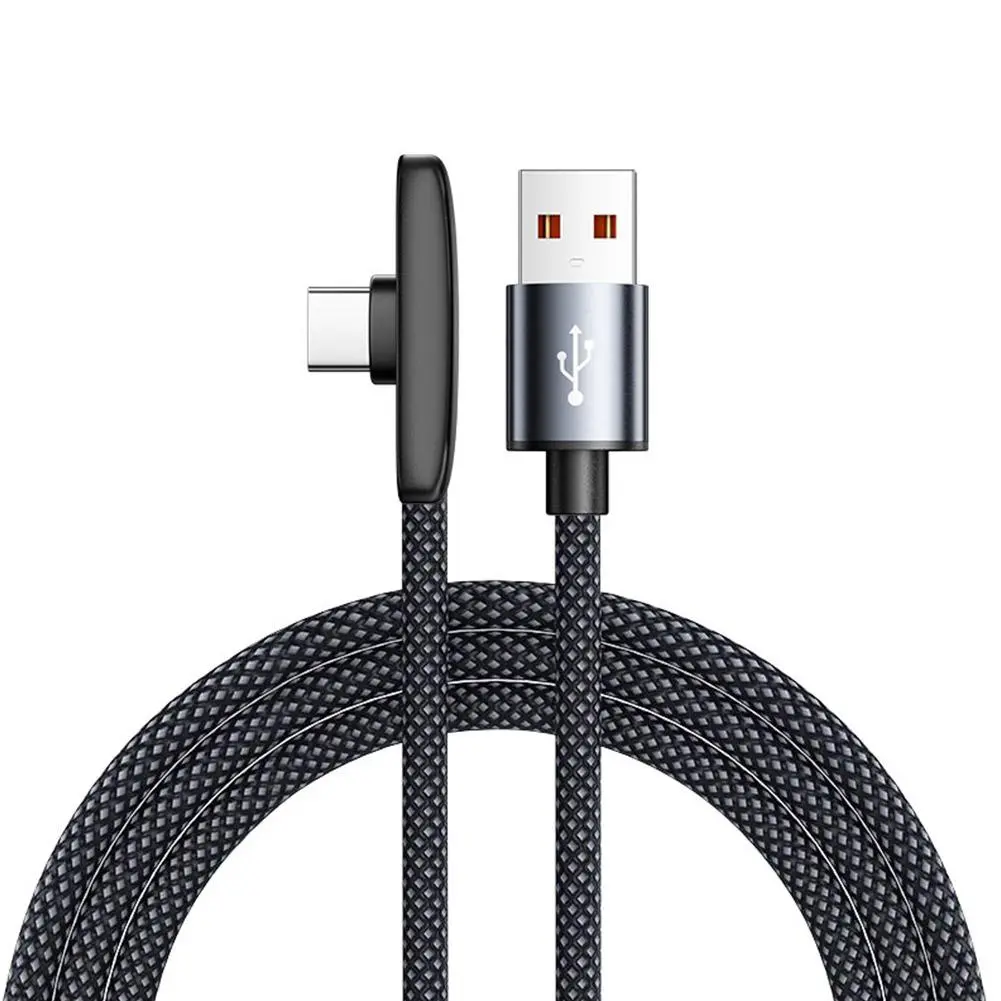 Type C Charging Cable 90 Degree Right Angle Braided Wire 100W Super Fast Charging Wear Resistant Data Cable For Mobile Gaming