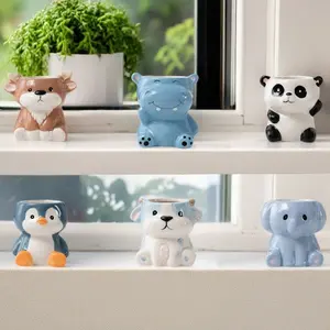 6-Piece Ceramic Cartoon Animal Flower Pots Set, Cute Succulent Planters, Creative Home Garden Decor, Desktop Ornament for Bedroom Office
