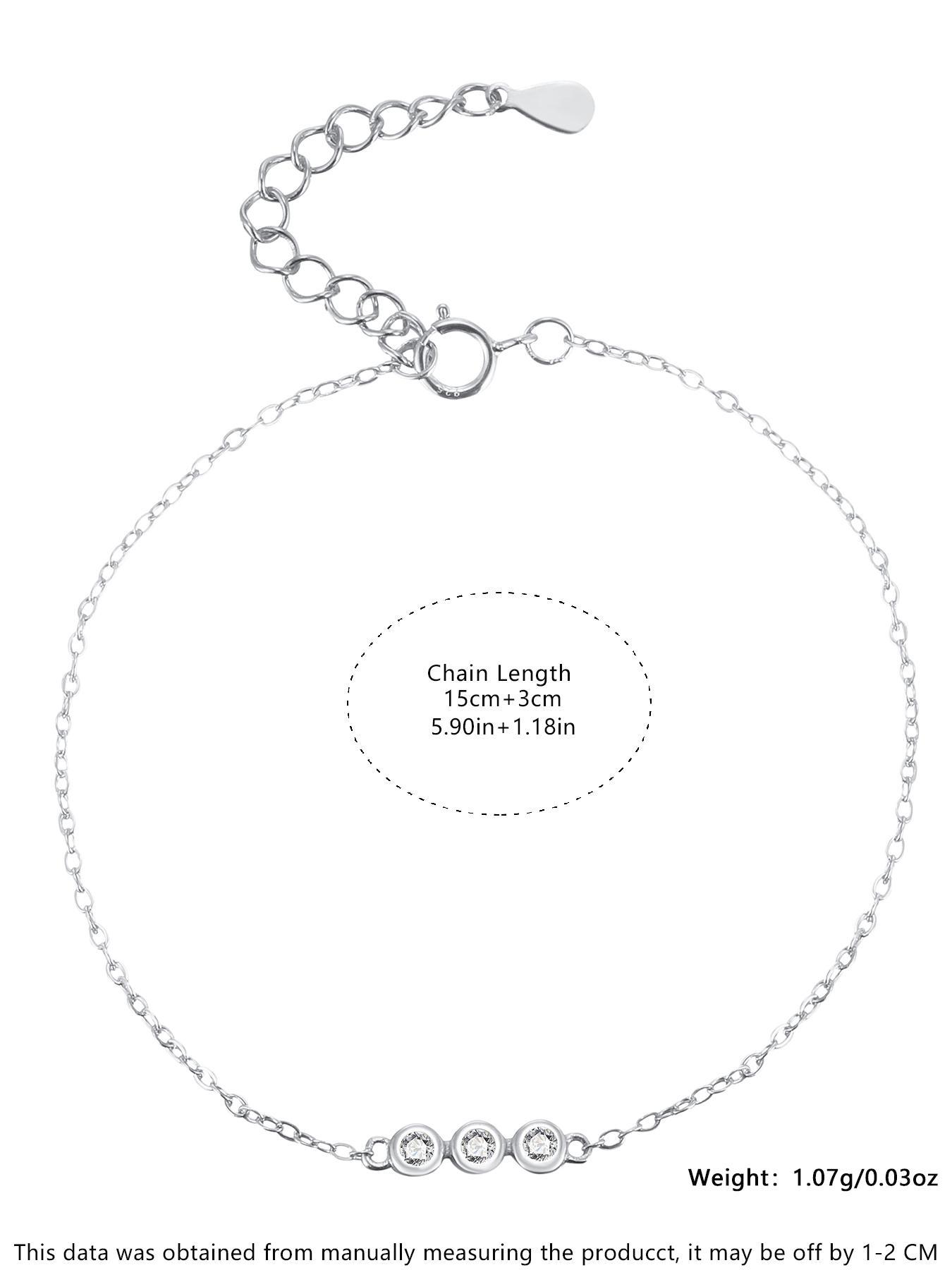 S925 Sterling Silver Adjustable Artificial Zircon Decor Bracelet, Fashionable Jewelry for Women & Girls, Trendy All-match & Exquisite Jewelry for Birthday Gift