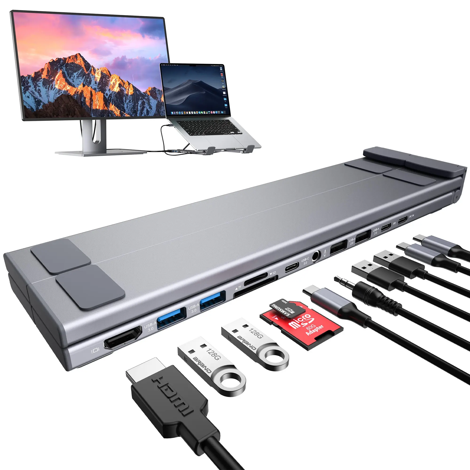 Laptop Docking Station Stand, Tablet Stand, 11-in-1 USB-C Hub, Universal Docking Station, Compatible with MacBook Pro/Air, Dell, HP, Microsoft Surface, Lenovo, and other brand computers