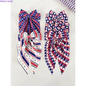 4-Pack Patriotic Star Bow Hair Clips Set, American Flag Hair Accessories for Women, Red White Blue Party Headwear