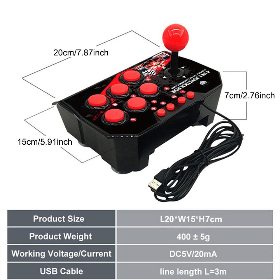 GAMINJA NS002 4 in 1 Retro Arcade Console Game Joystick, Rocker Fighting Controller, Wired Game Controller, Console Accessories for Nintendo Switch PS3 PC Android TV