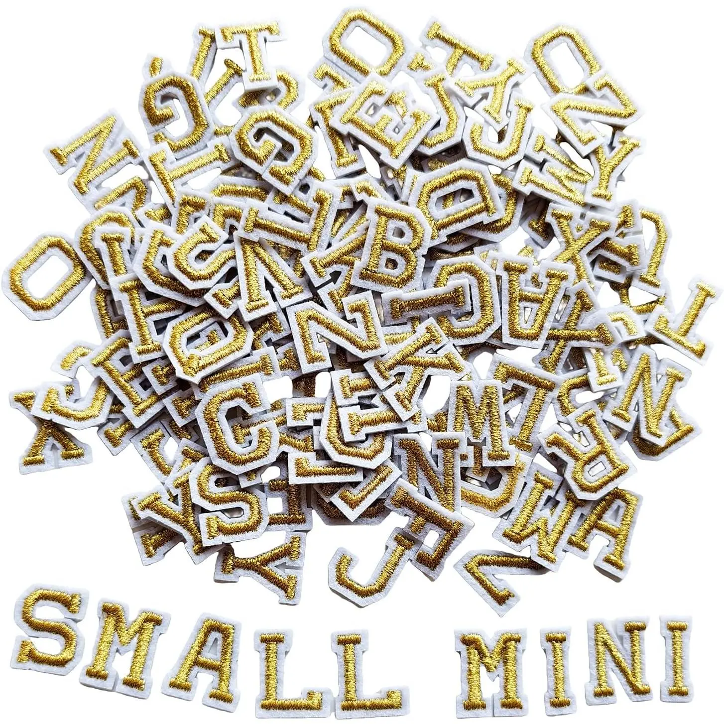 130Pcs Gold Iron on Letter Patches, 0.7 Inch 5 Sets A-Z Embroidered Alphabet Patches for Clothing Jackets Hats Backpacks Jeans