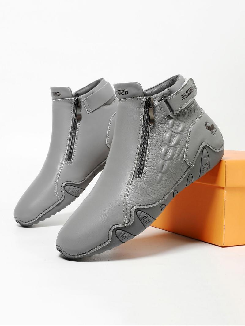 Men's Outdoor Hiking Boots, Casual Sporty Zipper Design Boots for Outdoor Activities, Fashionable Sports Shoes for Men