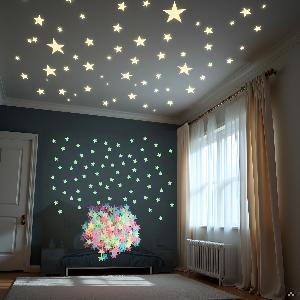 2Pcs Multicolor Glow in The Dark Luminous Stars Fluorescent Noctilucent Plastic Wall Stickers Murals Decals for Home Art Decor Bedroom Room Decorations,Decorative Goods Stickers,Wall Décor