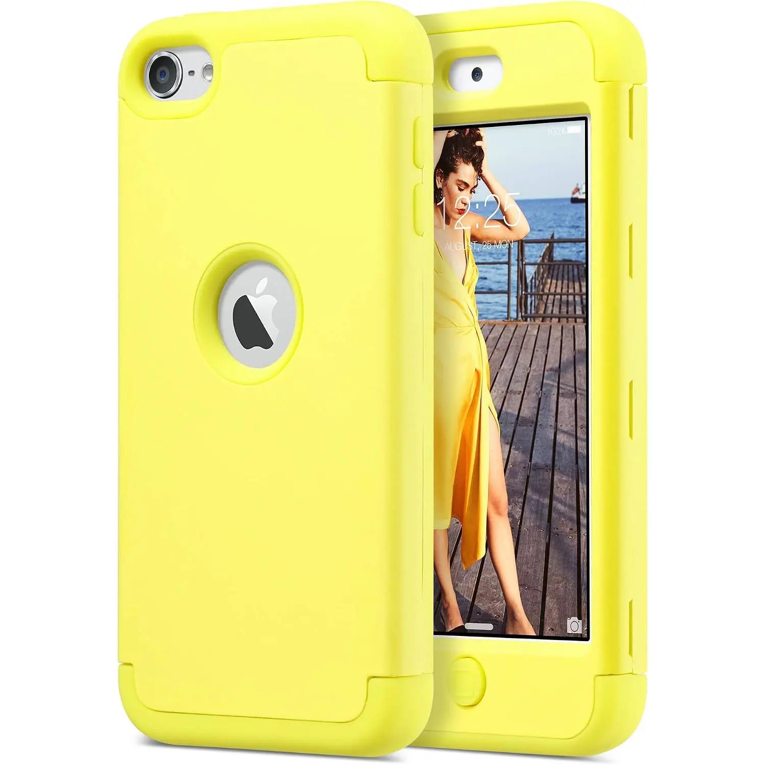 Compatible with iPod  7/6/5 Case, Yellow | Heavy Duty Shockproof High  Protective Rugged Cover with  Layer Soft  + Hard PC for iTouch 5/6/7