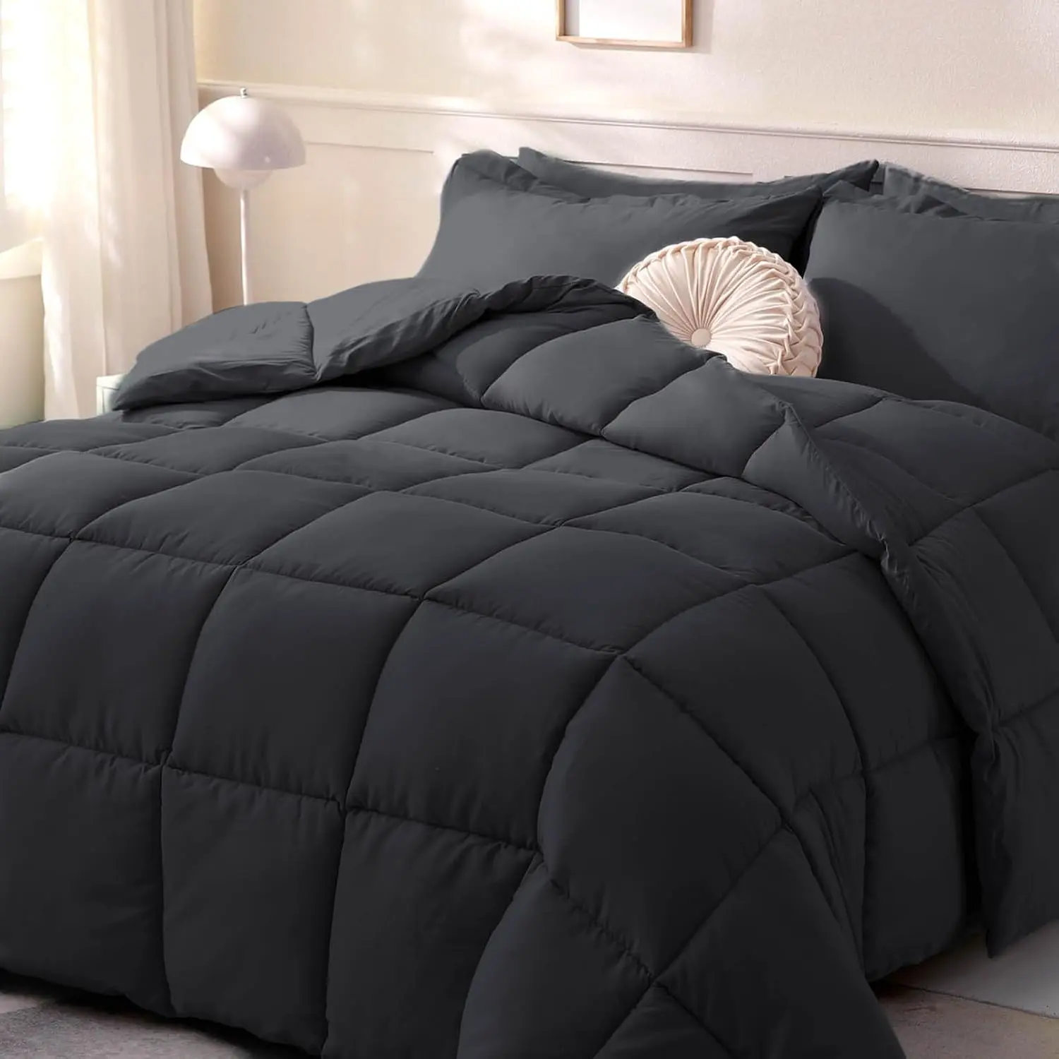 Comforters Queen Size,Black Duvet Insert, Lightweight| Corner Tabs,All Season, Down Alternative Hotel Comforter, Queen 88x92 Inches