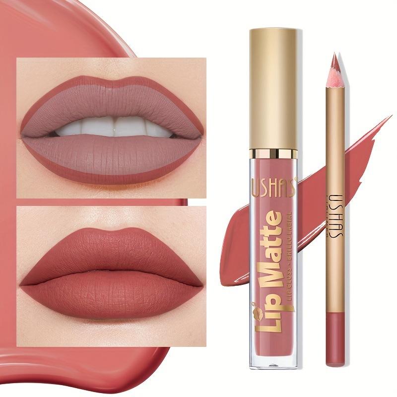2-in-1 Lip Gloss & Lip Liner Duo – Double-Ended, Long-Lasting, Non-Sticky, High Shine + Matte Liner, Waterproof, No Bleeding, All-in-One Lip Makeup