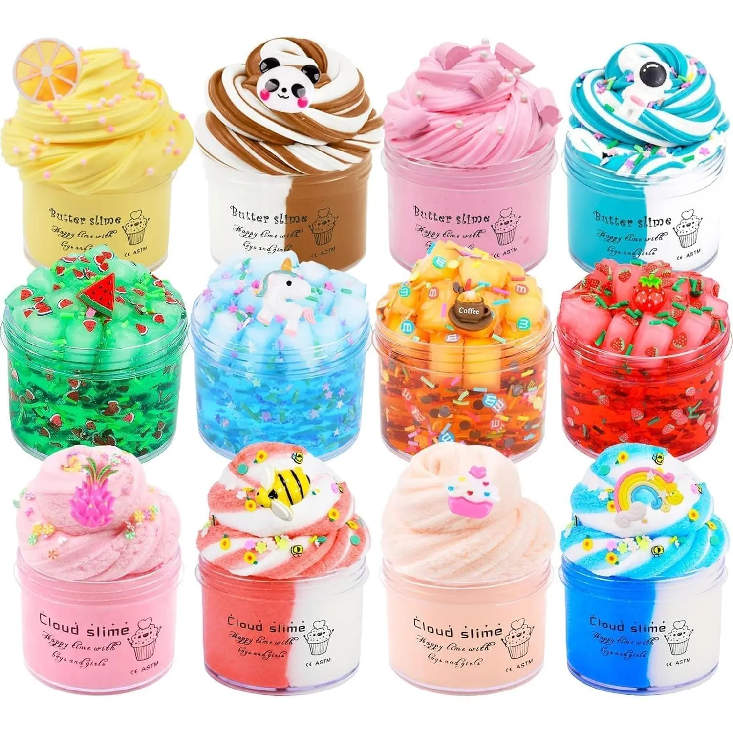 12 Pack Slime Kit - with 4 Jelly Cube Crunchy Slime, 4 Cloud Slime and 4 Butter Slime, Soft & Non-Sticky- Toys for Girls and Boys - Arty Favor, Stress Relief Toy, Classroom Reward