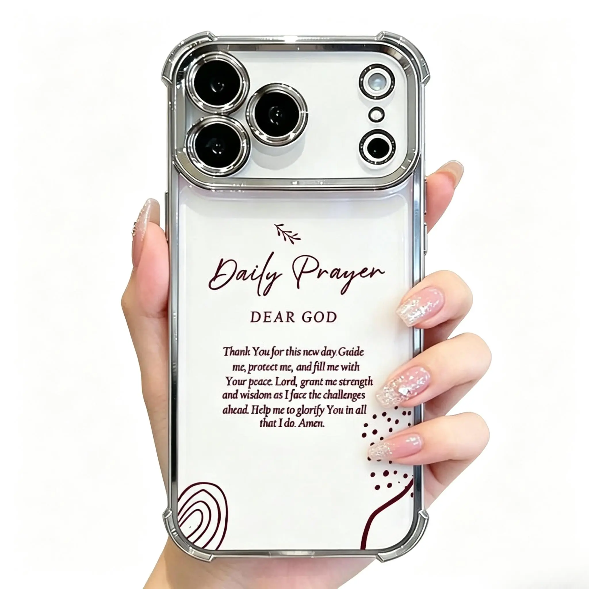 Christian Quote Dear God Daily Prayer Phone Case for iPhone 17 Pro Max,16,15 Plus,14,13,12,11,Air - Electroplated Edge, Shockproof 4-Corner Drop Protection, Soft Silicone Cover, Cute Gift for Girls