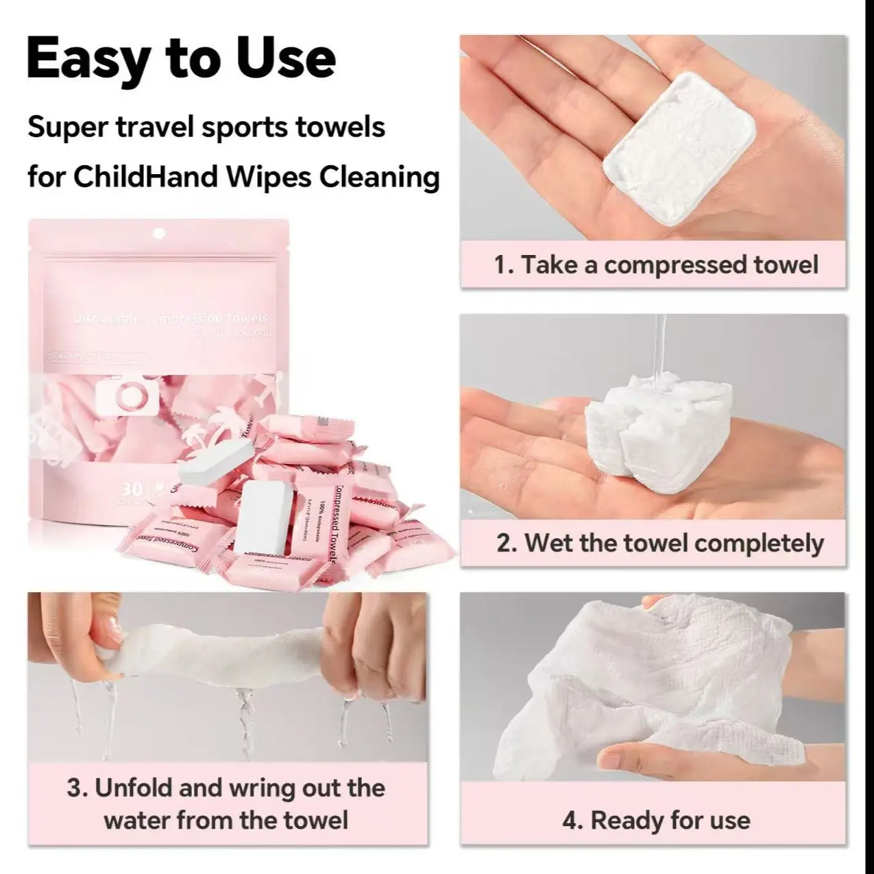Disposable Pure Cotton Compressed Face Wipes, Portable Travel Facial Cleansing Wipes, Absorbent Thickened Single-Use Makeup Remover Pads, 30 Count