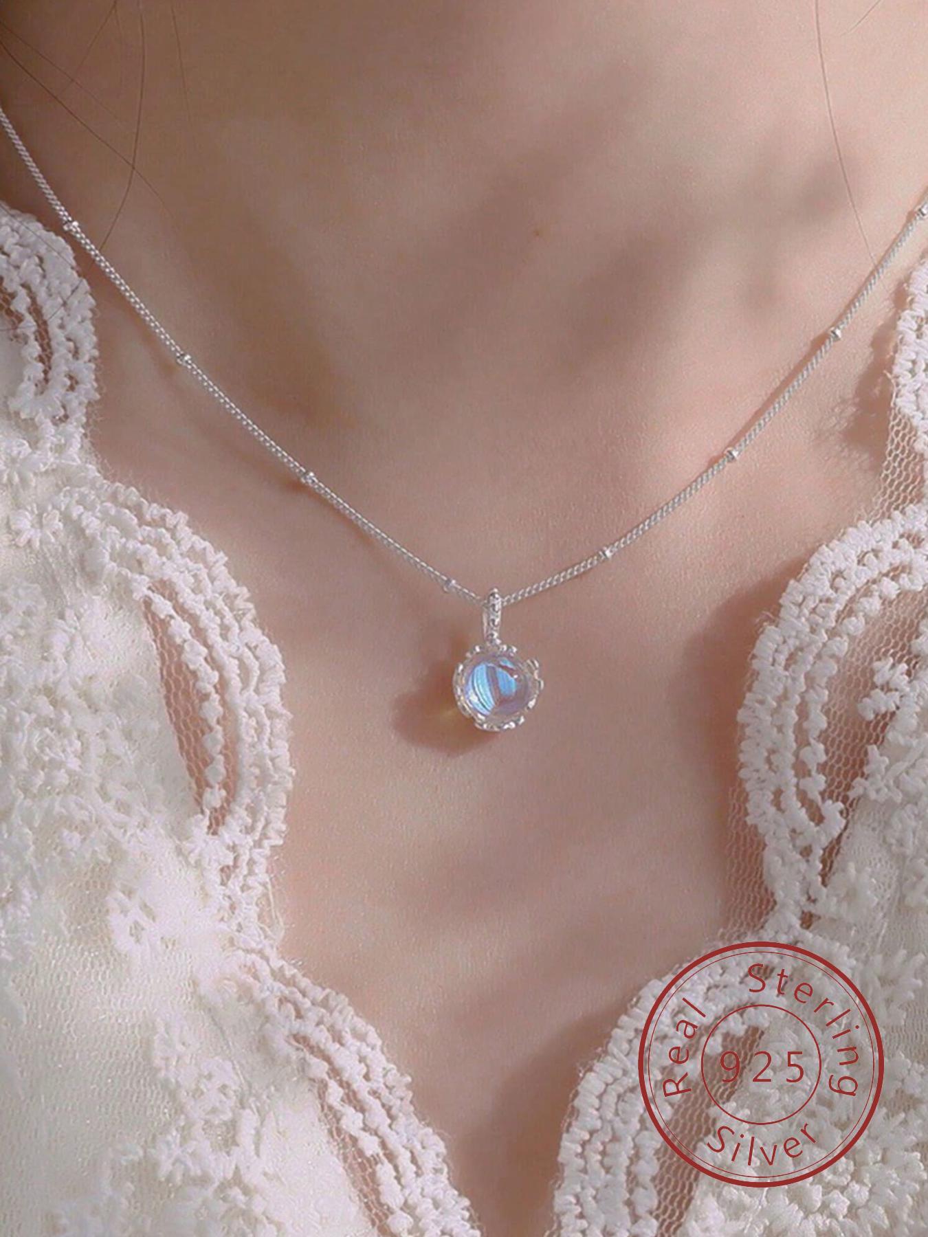S925 Sterling Silver Moonstone Decor Exquisite Trendy Triple Moon Pendant for Women, Elegant All-match Jewelry for Girls Gift, Female Classic Fashion Accessories for Daily Wear, Daily Wear Necklace, Decorative Necklace