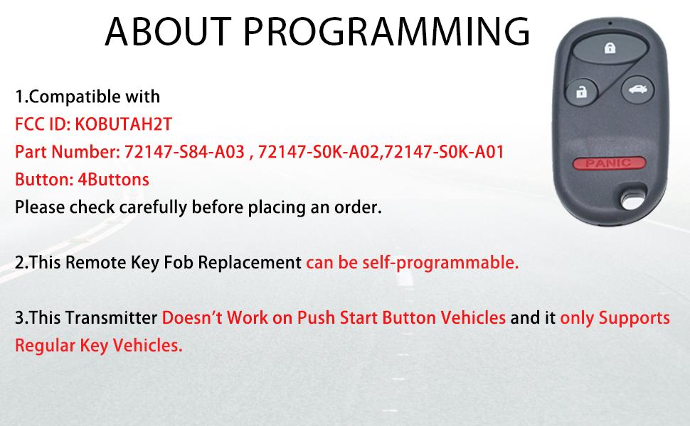 Keyless Remote Car Key Fob Replacement for Honda Accord Acura TL KOBUTAH2T 1998 1999 2000 2001 2002 2003 72147-S0K-A02 72147-S84-A03 4 Button 1 Pack