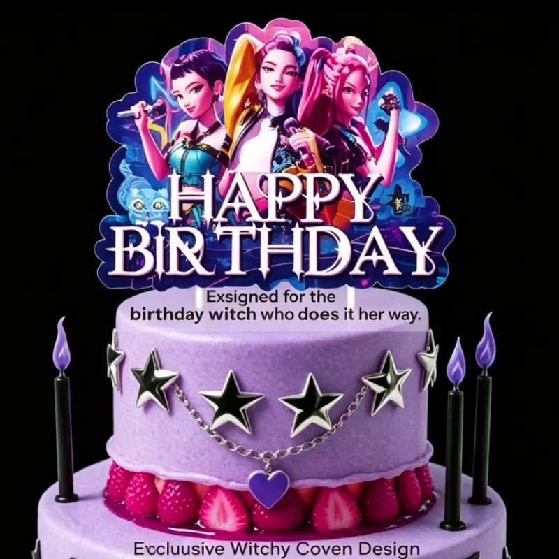 Witch Hunter Girls Dark Fantasy Cake Topper, 6.3in Double Sided Spooky Gothic Witch, Halloween Birthday Cake Decor, Cake Decoration, Cake Decorating Supplies, Birthday Cake Toppers, Ornaments, Party Favors, 1 Pack
