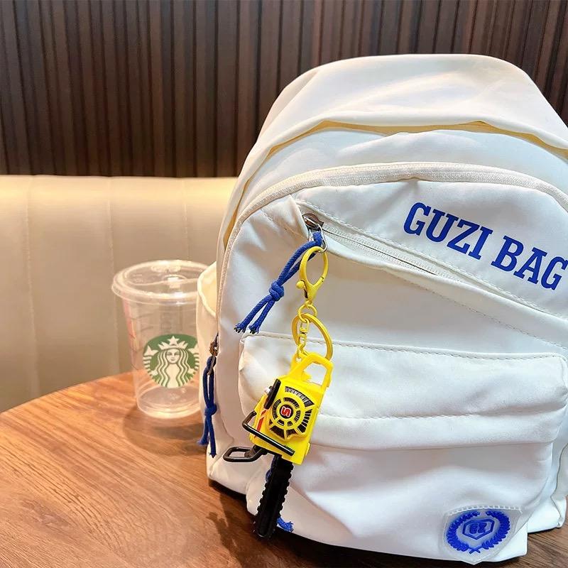 Creative prank pull-string sound-making bag pendant mini realistic funny lawn mower model chainsaw keychain gift for friends