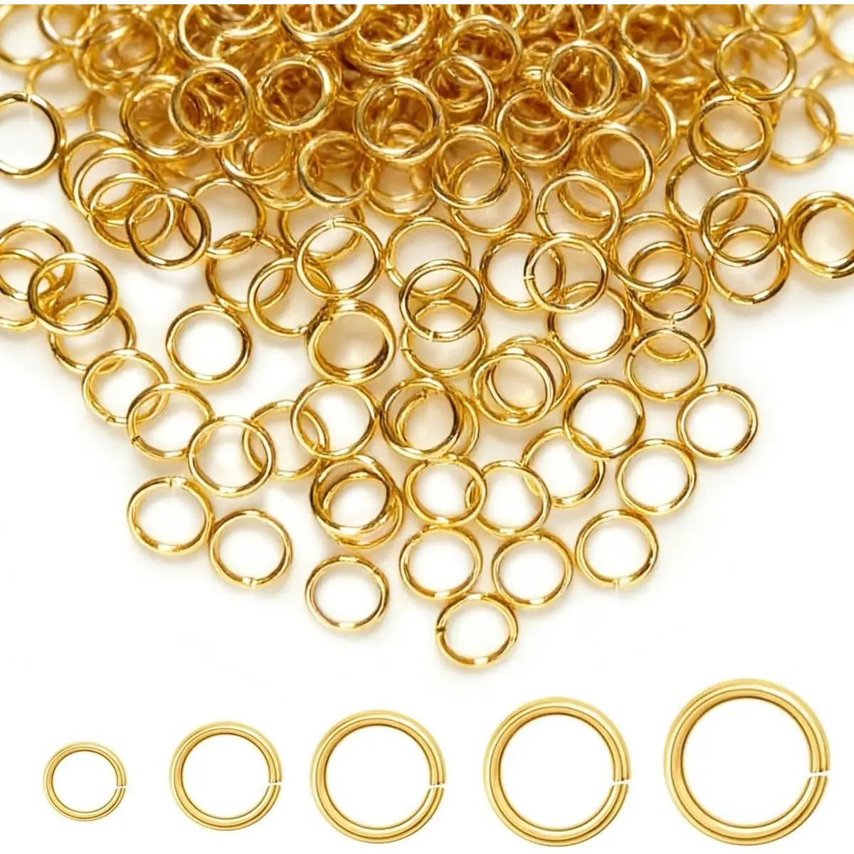500pcs 4/5/6/7/8mm 18K Gold Filled Jump Rings for Jewelry Making Open Gold Jump Rings for Bracelet Necklace Repair Non Tarnish Connector Gold Rings Brass Split Rings for Key Chains