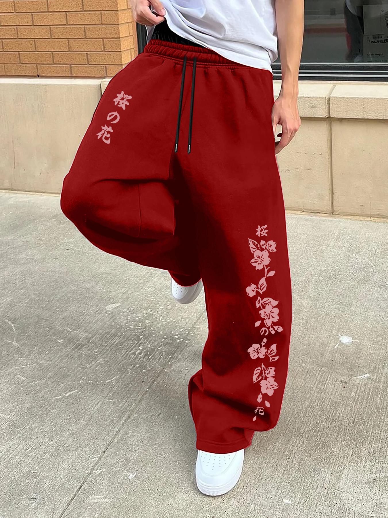Men's Fashion Casual Street Style Printed Straight Leg Loose Fit Floral Print Sweatpants, Summer Fitted Design for Everyday Wear
