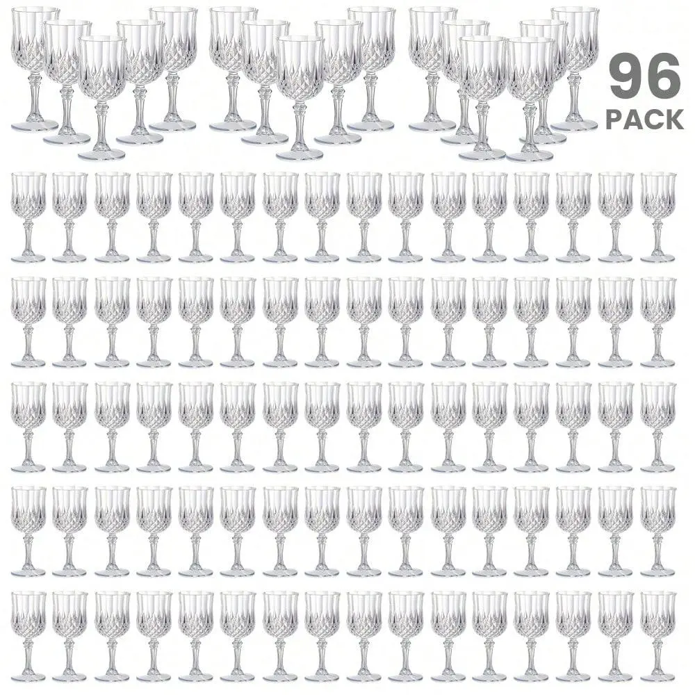 96 Pcs 7oz White Plastic Champagne Flute Cups, Reusable Vintage Stemware Party Cup, Durable Party Tableware for Wedding Birthday Bridal Shower Christmas New Year Party Supplies, Perfect for Camping Picnic Retro Bar Family Gatherings Table Decor