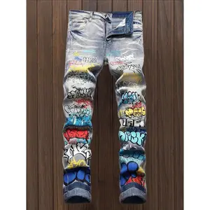 Slim Streetwear Jeans - Young Urban Men - Print, Hand Wash Or Professional Dry Clean, Blue, Denim, Men, Regular, Basics All-Season Slight Stretch, Woven, No Sheer  Suita baggy pants ble For Night Out, Casual Hangouts, Festivals Men Jeans Para Hombre