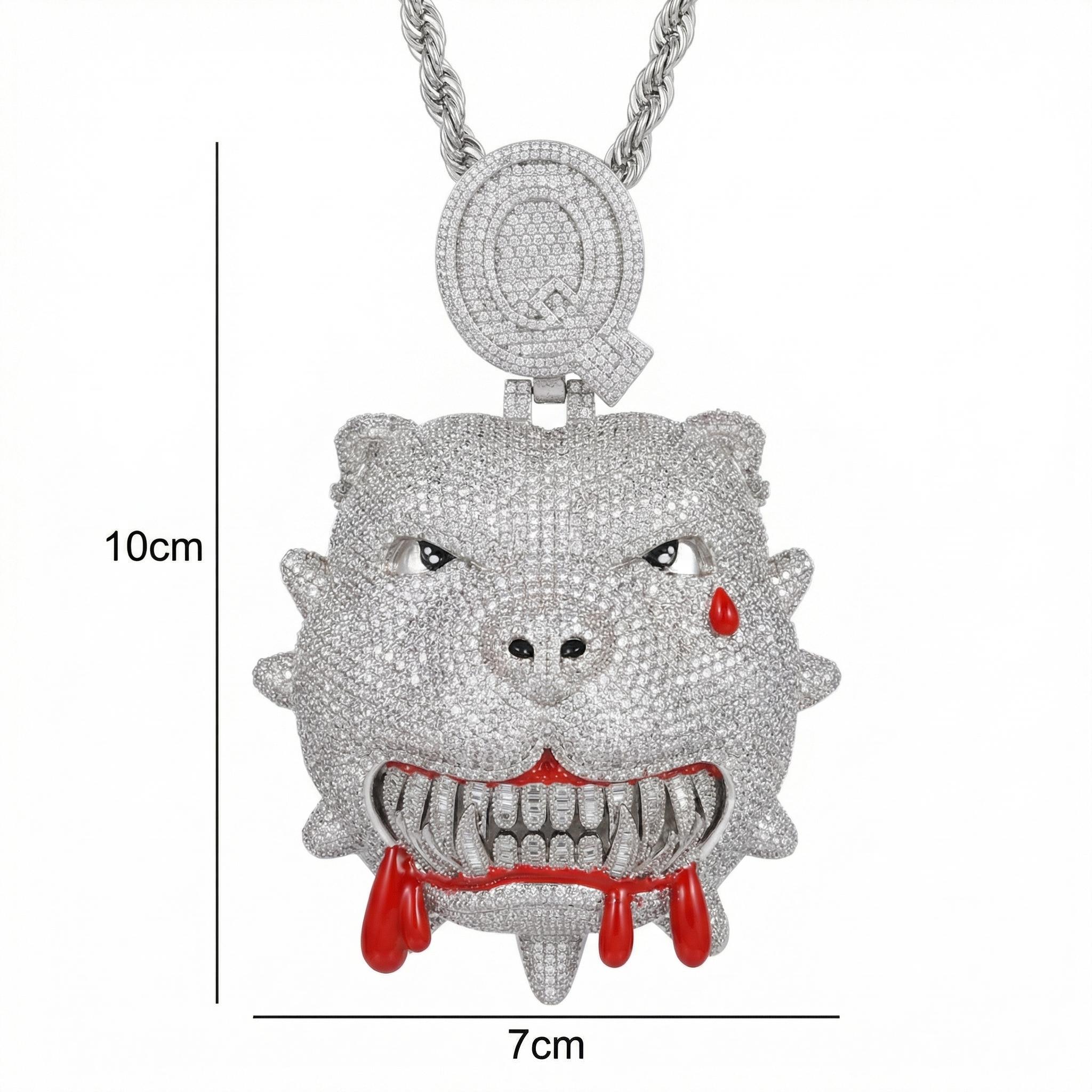 Heavyweight Bloody Bulldog Pendant with Rope Chain| Custom Initial Hip Hop Mascot| Edgy Streetwear Drip