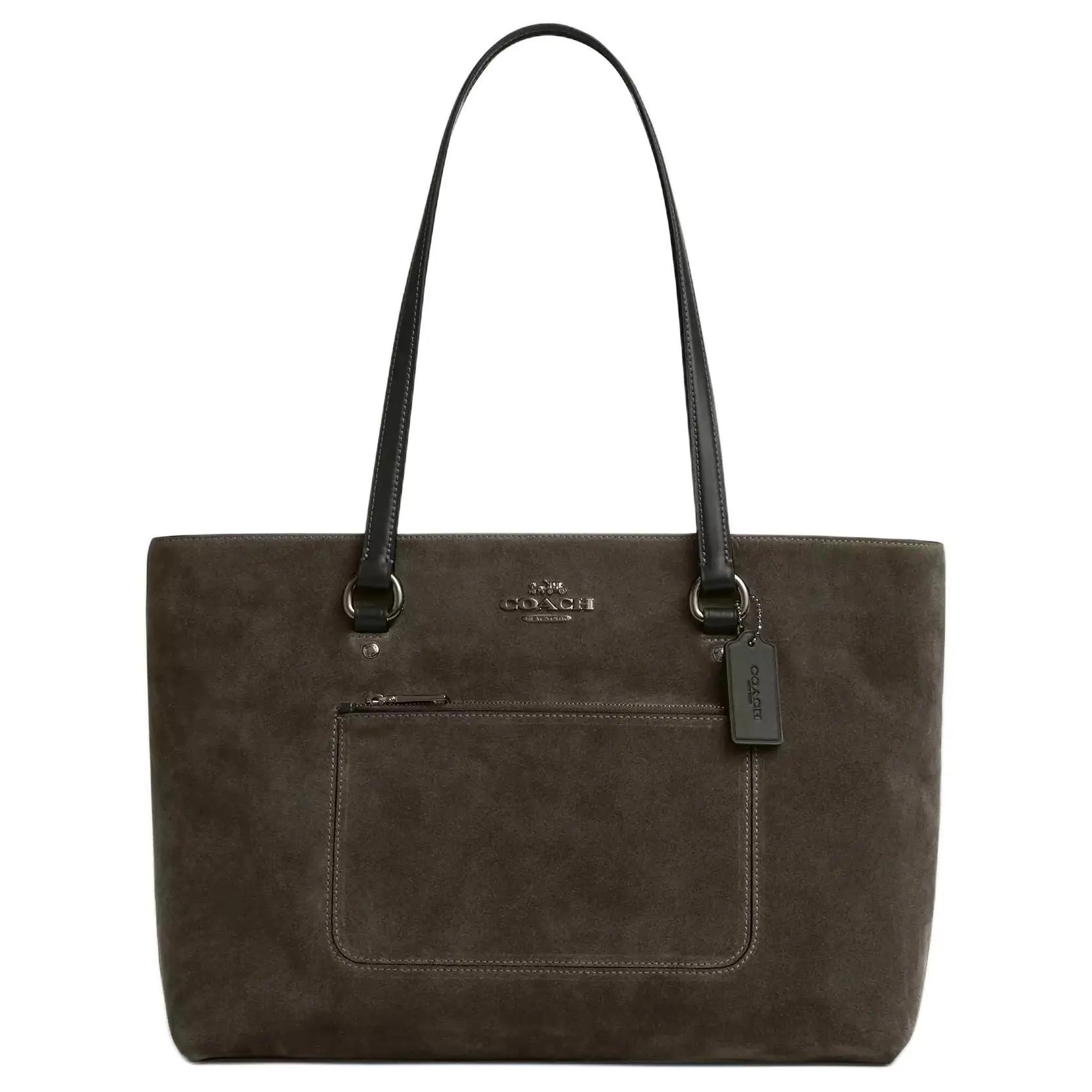 COACH Station 35 Suede and Smooth Leather Tote Bag for Women, Military Green