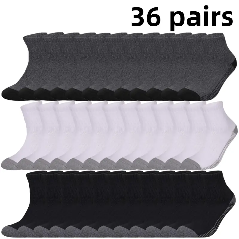 Men's Low-Cut Underwear Socks - 36 Pairs, Polyester, Breathable, Stretchy, Cushioned, Solid Colors, Machine Washable, Ideal for Everyday Wear, Sports & Outdoor Use