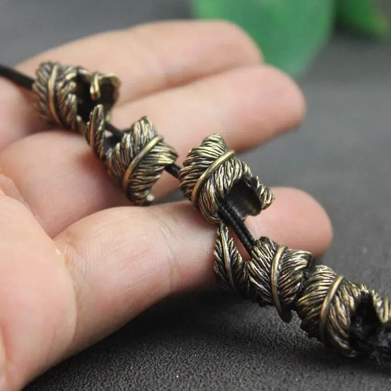 Unisex Plume Shape Brass Beads - Casual EDC Outdoor Paracord Bracelet DIY Accessories, Lanyard Pendants, Umbrella Rope Flashlight Hangings, Home Decor Accent Piece