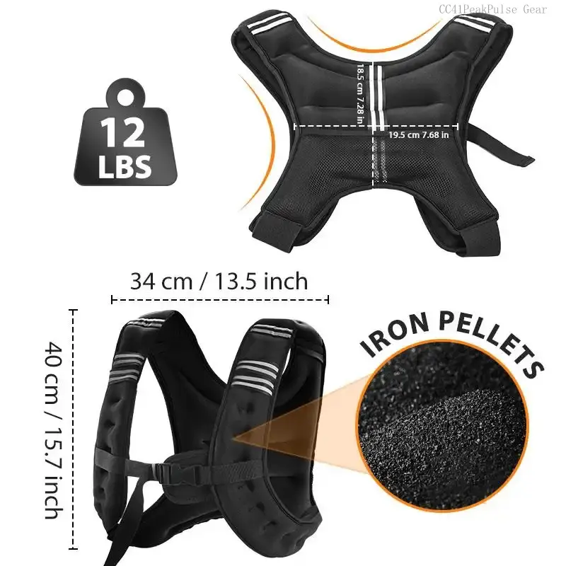 Weighted Vest for Fitness- 12lb Weights with Reflective Stripe, Weighted Vest for Exercise Workout Equipment and Strength Training Running - Walking VestCC41PeakPulse Gear