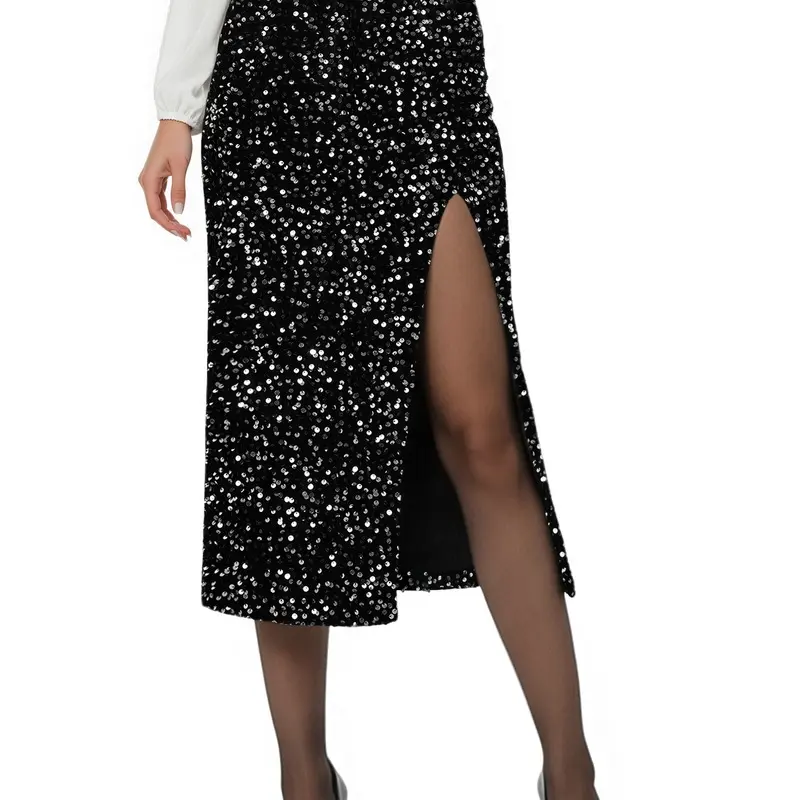 Women's Sequin High Slit Midi Skirt | Party Glam Fashion | Evening Statement Piece