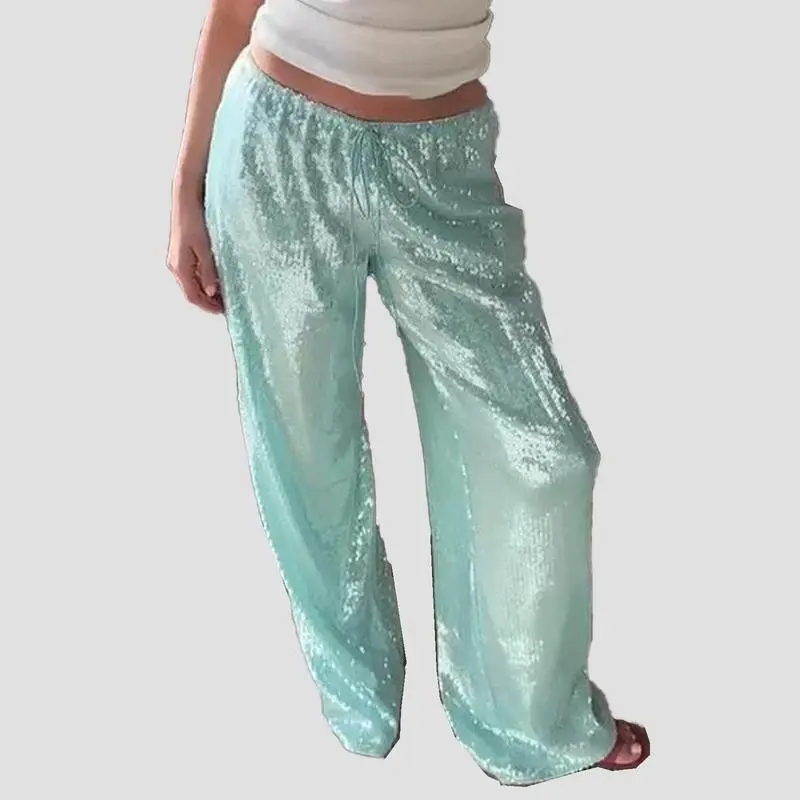 SequinPantsforWomenLowRiseSparklyGlitterWideLegDiscoPantsPartyDanceBottomsWaveOutfits