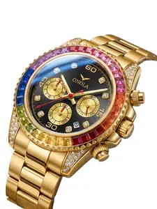ONOLA Brand's New Luxury Rainbow Inlaid Diamond Men's Watch Quartz Men's Fashion Trend Watch Calendar Display Fashion Casual Watch for Male Students with Gift Box