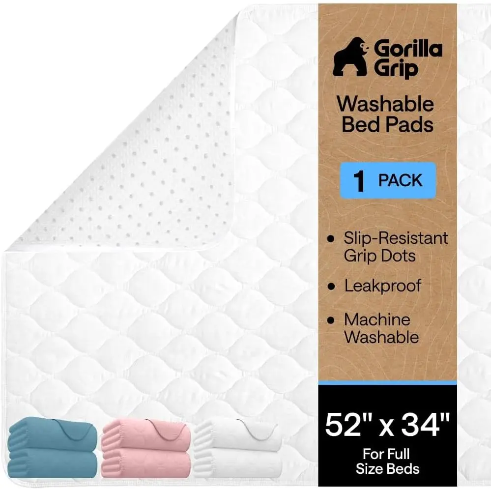 GRIP Unisex Quilted Waterproof Washable Reusable Underpads, 52x34in White