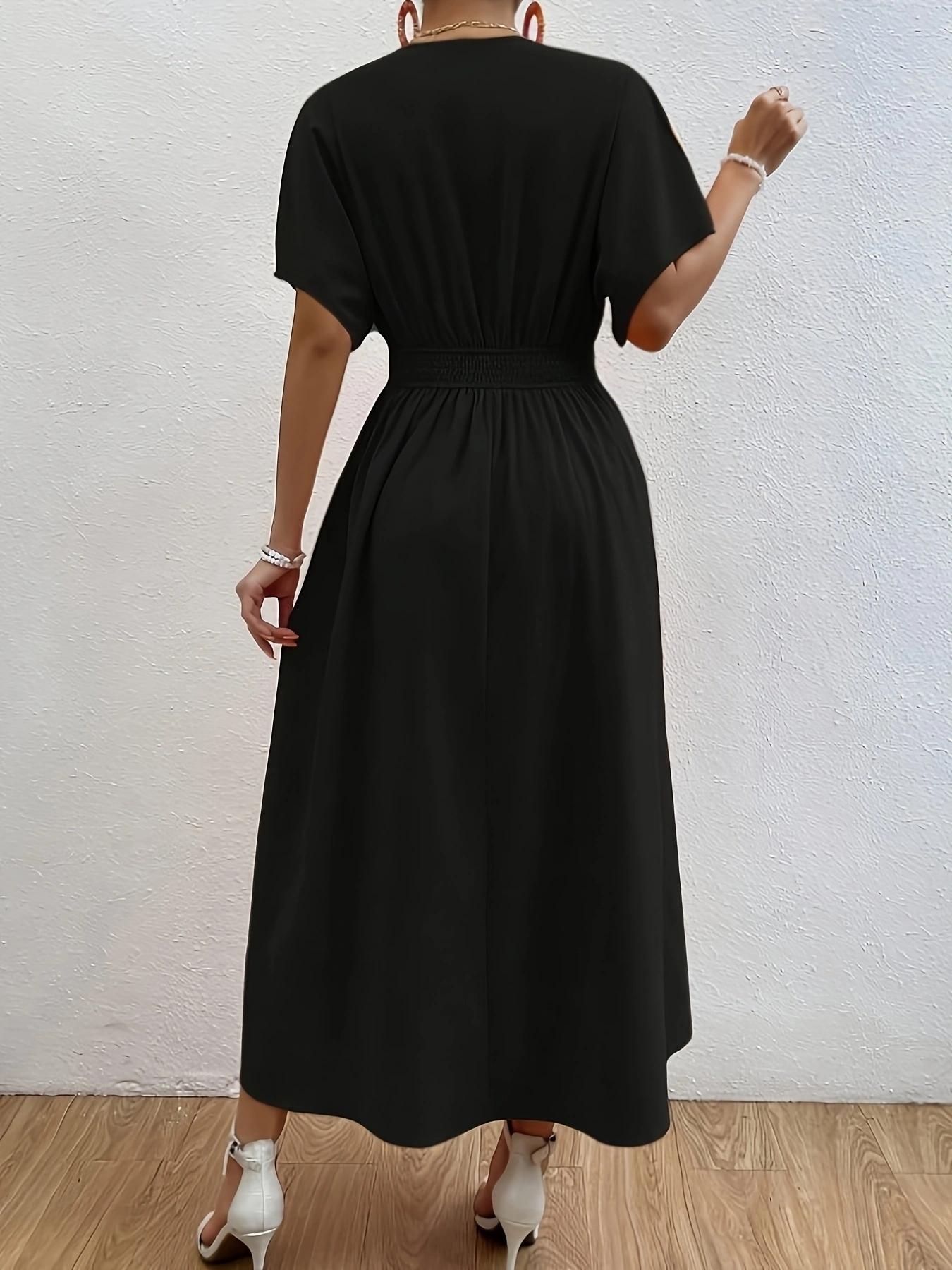 Women's Plain Button Front Short Sleeve Dress, Elegant Piece, Chic Dress for Party Holiday Wedding Guest, Ladies Summer Clothes Womenswear Women's Plain Button Front Short Sleeve Dress, Elegant Piece, Chic Dress for Party Holiday Wedding Guest, Ladies Summer Clothes Womenswear